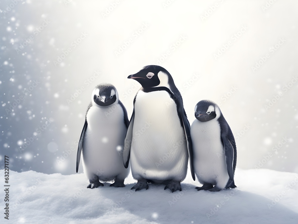 Obraz premium Gemeinsam durchs Eis: Die reizende Pinguinfamilie