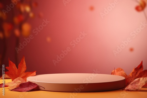 Product podium in autumn warm colors for product presentation. Mockup for branding, packaging
