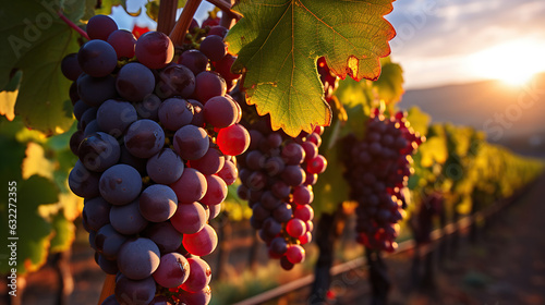 Sun-Kissed Grapes on the Vine in the Evening Glow. Generative AI photo