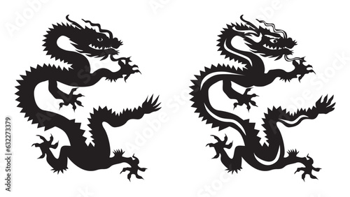 Traditional Chinese dragon, black silhouette. Symbol for 2024 New Year. Vector illustration.