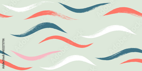 Seamless Wave Pattern, Hand drawn pink vector background. Wavy girly brush stroke, curly grunge paint lines, watercolor illustration
