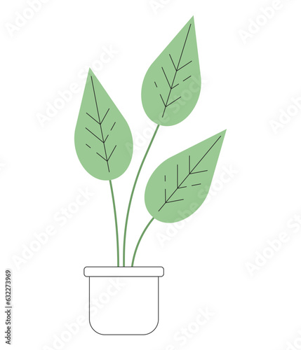 Monstera plant in pot monochrome flat vector object. Big exotic plant leaves with venes. Editable black and white thin line icon. Simple cartoon clip art spot illustration for web graphic design photo