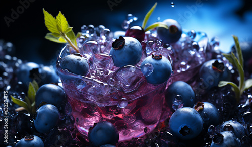 Fresh blueberries with water drops. AI generated