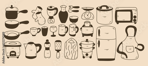 Hand Drawn Kitchen Utensils Collection in Doolde Vector Element Illustration Style