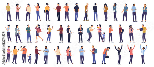 Big vector people collection - Set of casual working and office people standing doing various activities. Flat design illustrations