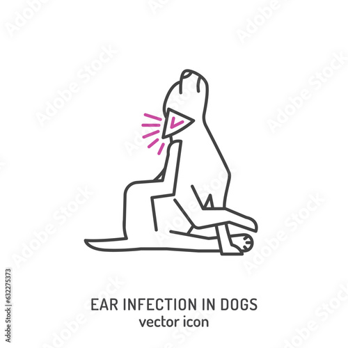 Ear infection in dogs. Linear icon, pictogram, symbol.