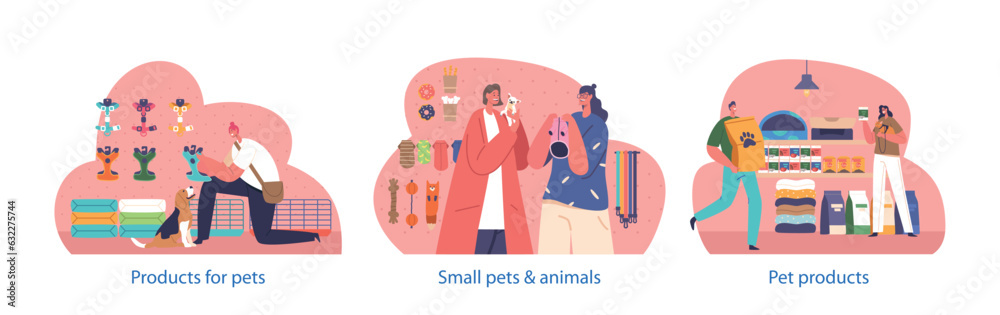 Isolated Elements with Pet Owners Selecting Treats, Toys, And Essentials For Their Furry Companions At Animal Store