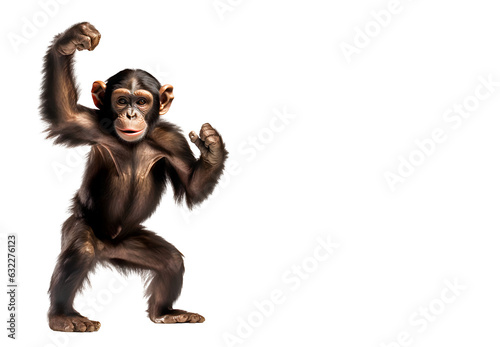 Chimpanzee dancing standing up on isolated transparent png background