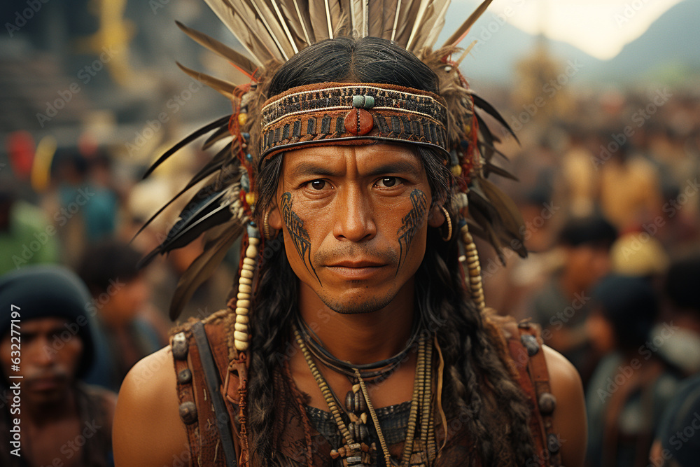 Native South American Indian looking at camera serious in the 1400's