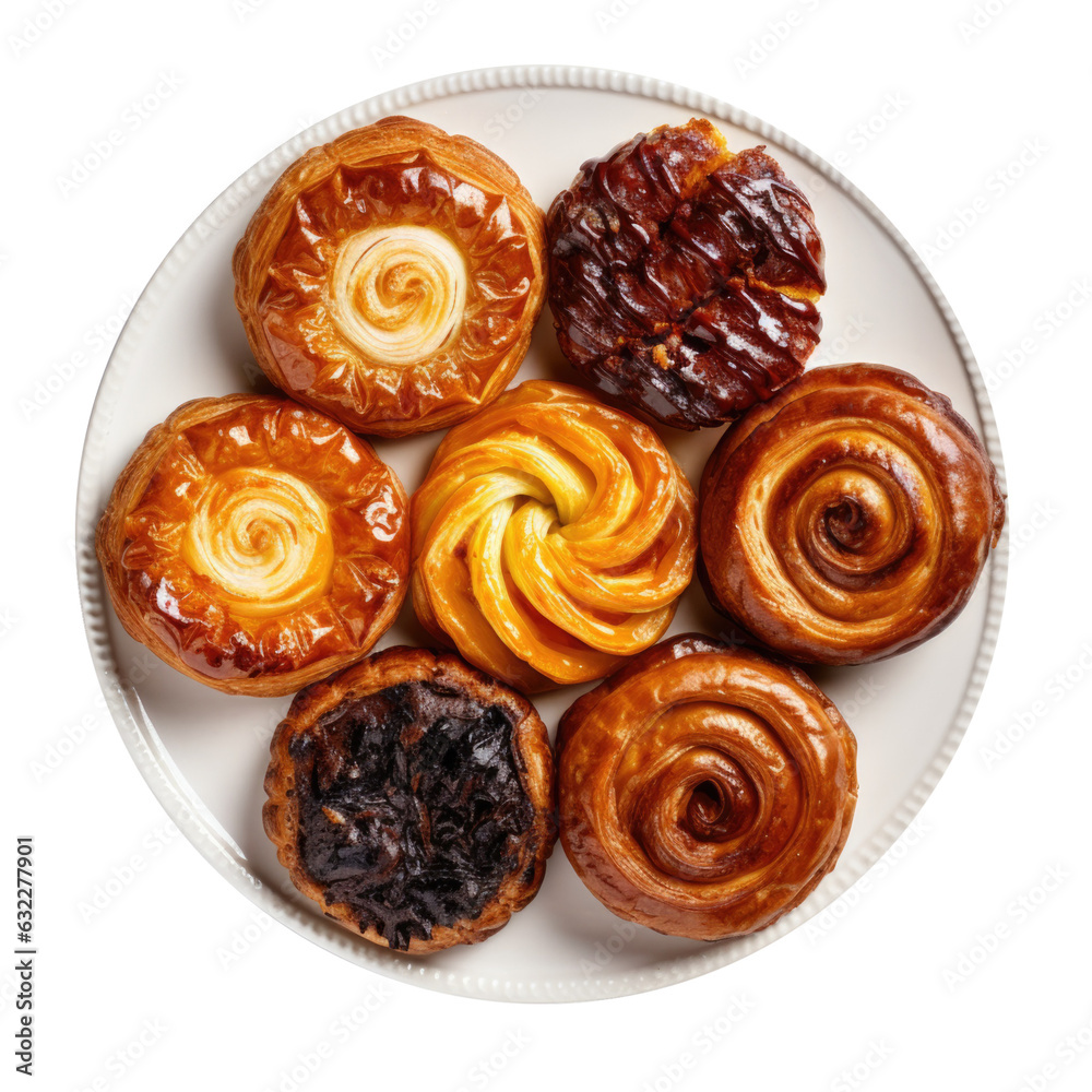 Delicious Plate of Danishes Isolated on a Transparent Background