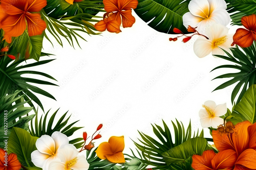Flower arrangement with copy space. Template greeting card base design. Floral banner, poster, white background.