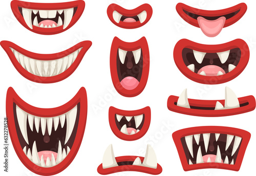 Cartoon monster toothed mouths collection. Vector illustration isolated on white background.