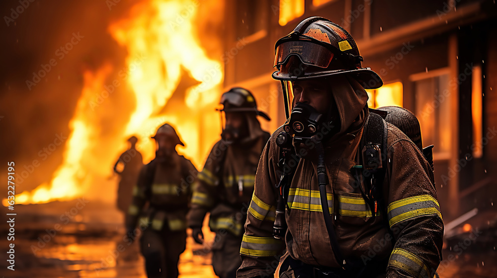 Brave Firefighters Confronting a Raging Blaze. Generative AI Brave Firefighters Confronting a Raging Blaze. Generative AI