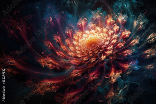 Cosmic bloom, stars in a flower formation on a galactic scale, generative ai