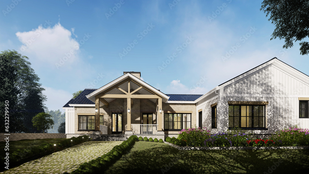 Farm House Exterior Scene 3D model,3d rendering