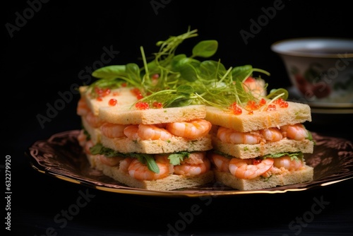 Delicious sandwiches with shrimps.