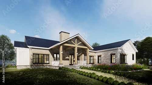 Farm House Exterior Scene 3D model,3d rendering