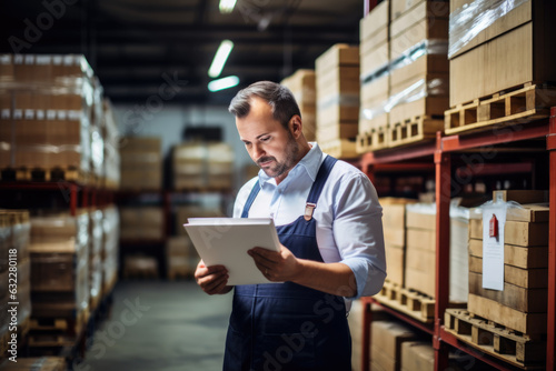 logistic manager worker checking reports in warehouse