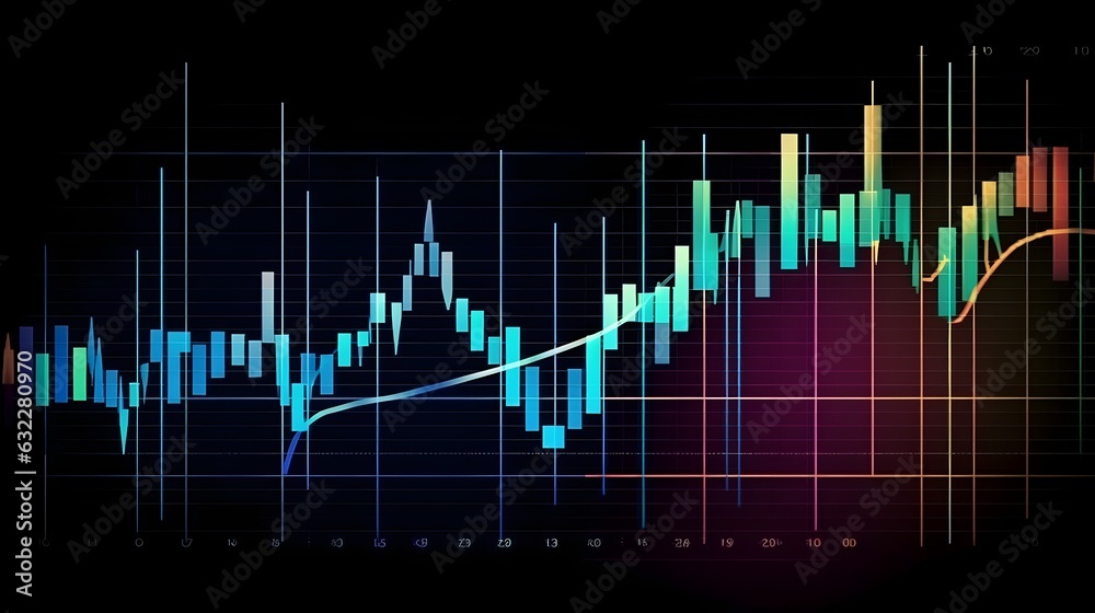 Business future technology market economic investment and money concept background or backdrop. Common forex and commodity exchange with colorful graphics interface. Generative AI technology.