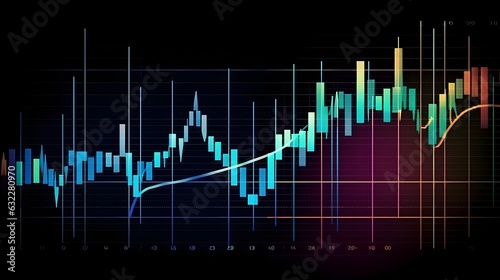 Business future technology market economic investment and money concept background or backdrop. Common forex and commodity exchange with colorful graphics interface. Generative AI technology.