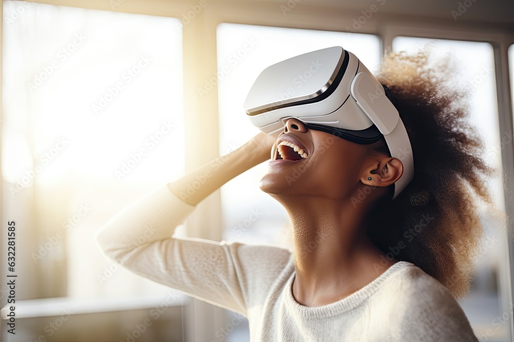 Virtual Reality Glasses, Young Person Using a Virtual Reality Headset, Generative AI Illustration Virtual Reality Glasses, Young Person Using a Virtual Reality Headset, Generative AI Illustration