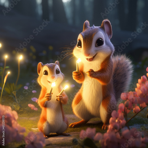 Two adorable squirrels standing side by side in a charming pose