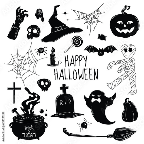 Vector set of silhouettes of Halloween figures.