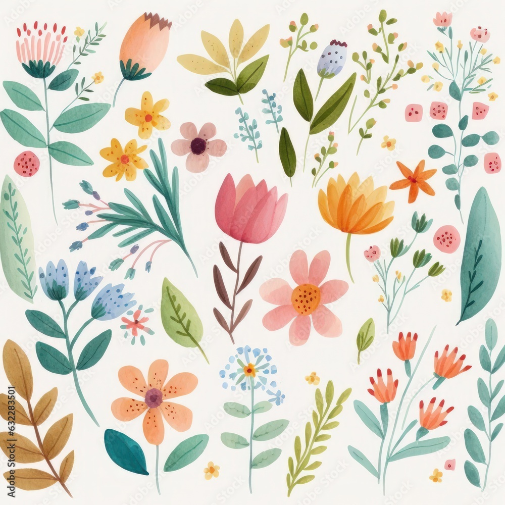 Hand drawn flowers pattern. Summertime lovely floral element illustration. Trendy colourful summer background. Modern pattern for fashion textile fabric, cloth, home decor Hand drawn flowers pattern. Summertime lovely floral element illustration. Trendy colourful summer background. Modern pattern for fashion textile fabric, cloth, home decor