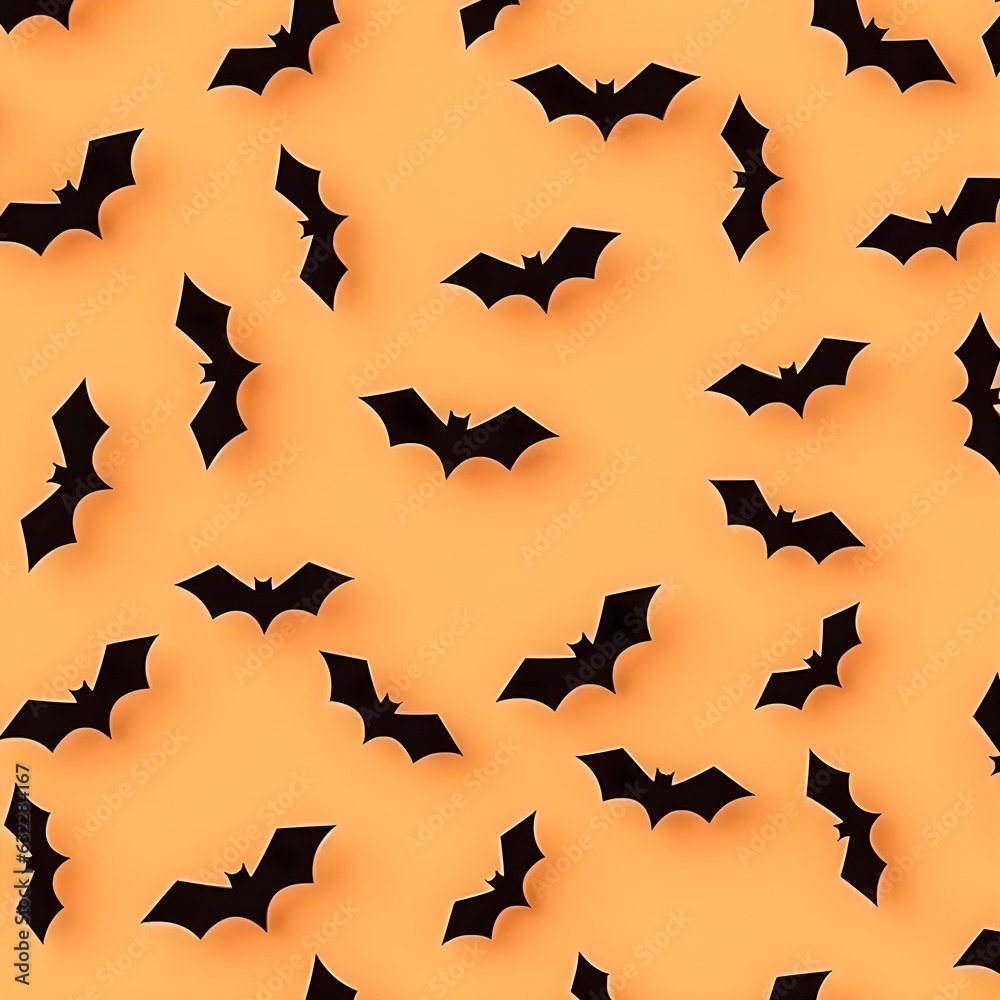Naklejka premium Pattern bats halloween. Silhouette of bats on orange background