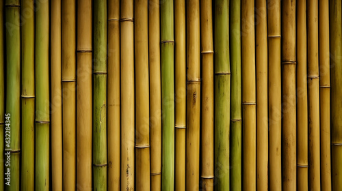 Bamboo wall  array of yellow and green bamboo posts  made with Generative AI