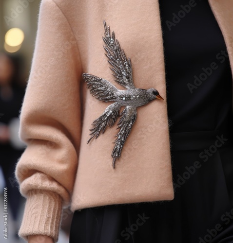 Tablou canvas Silver bird sleeve brooch illustration made with Generative AI