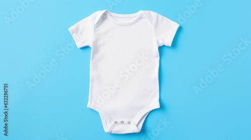 White baby boy bodysuit mockup on a blue background
