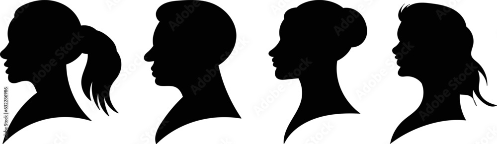 silhouette portrait of man and woman on white background vector