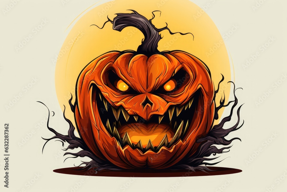 Drawn spooky pumpkin isolated on white background