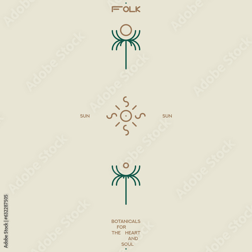 Folk floral symbols for your design. Palm trees. Plants vector illustration. Icon sign.