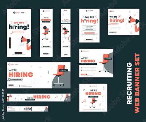 We are hiring job vacancy web banner set design, 
Recruitment advertising  web banner set, Corporate web banner set design temploate, Web Banner Design