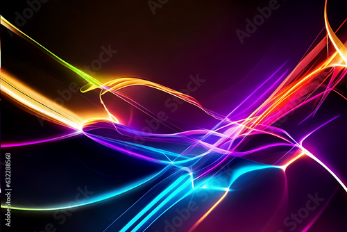 Technology Background, lighting in neon lines, Waves, sparks, electric lighting explosion. Generative AI