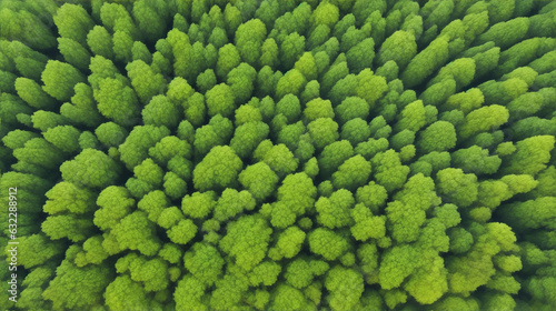 View from above a dense forest, vegetation, pure green color