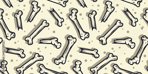 Halloween seamless pattern with skeleton bones for halloween design. Wallpaper or background with anatomy human bones for october party banner, poster or postcard