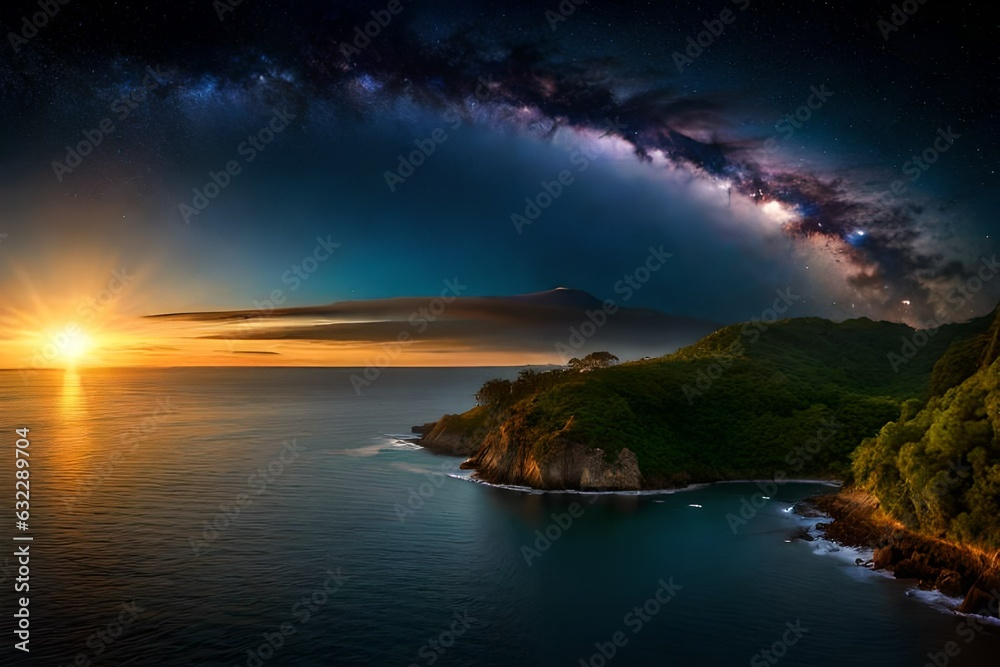 rainbow over the sea generated AI rainbow over the sea generated AI