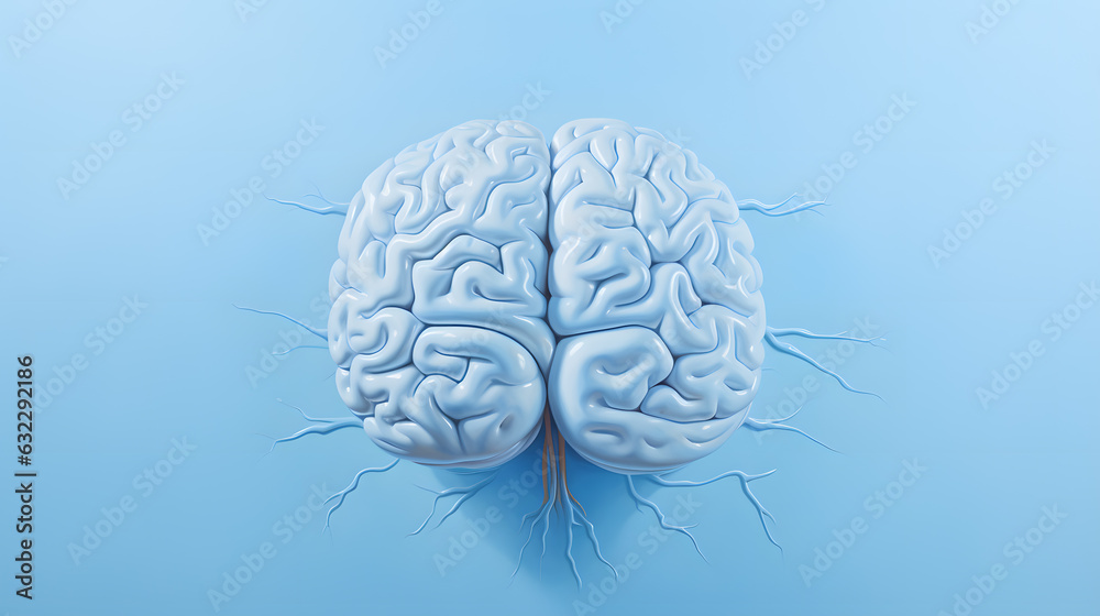 Human brain 3D model on blue background Human brain 3D model on blue background