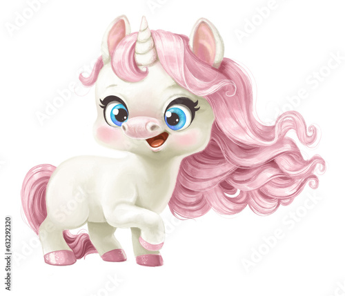 Cute cartoon baby Unicorn with pink mane and hoofs © Azuzl
