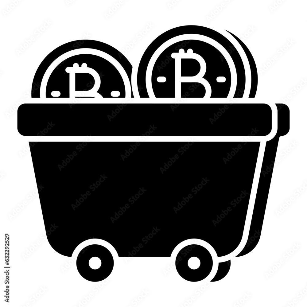 A unique design icon of bitcoin mining cart 