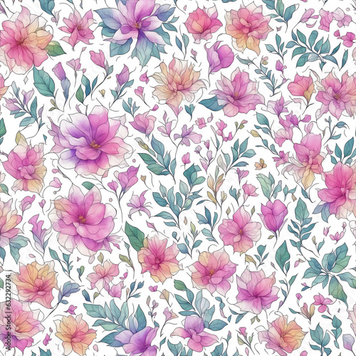 Watercolor floral background, flowers pattern in pastel colors