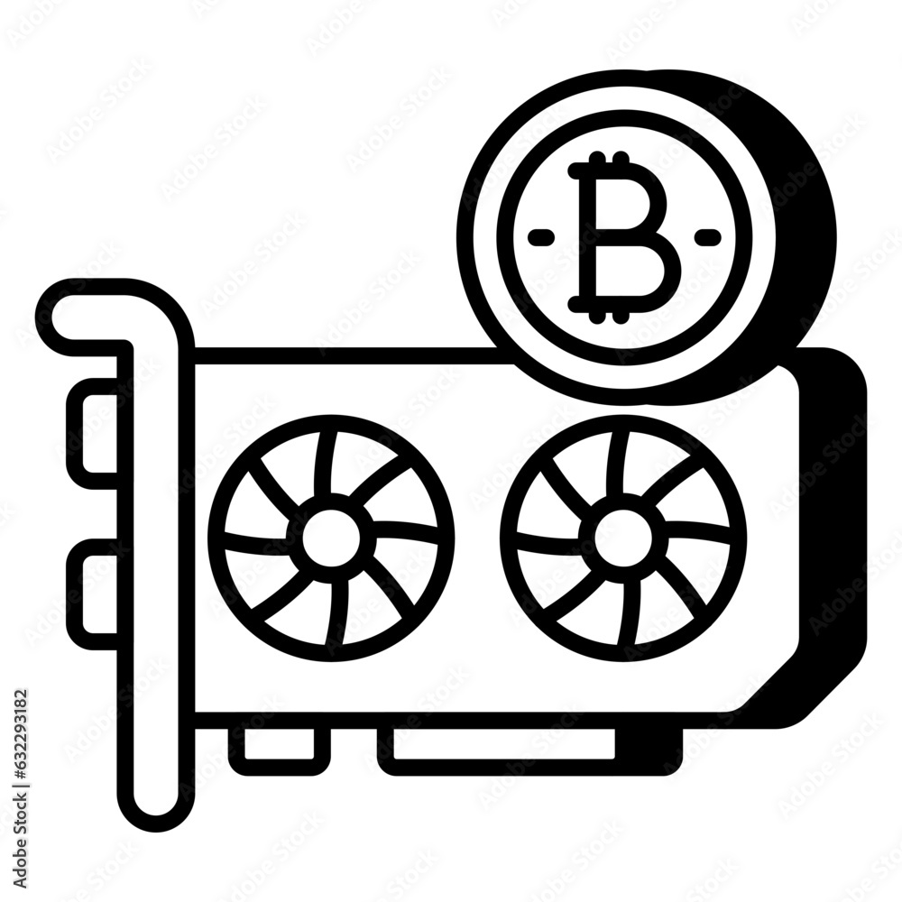 A unique design icon of bitcoin gpu card A unique design icon of bitcoin gpu card