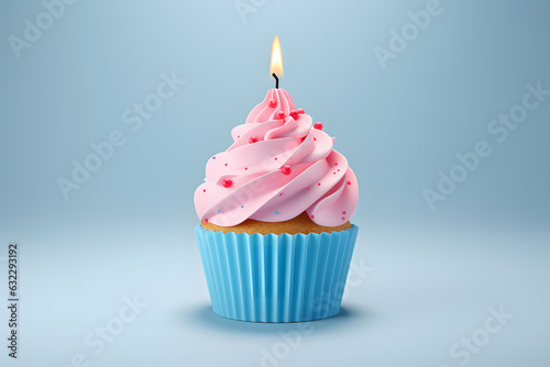 3d illustration of cupcake cup isolated on light sky-blue background