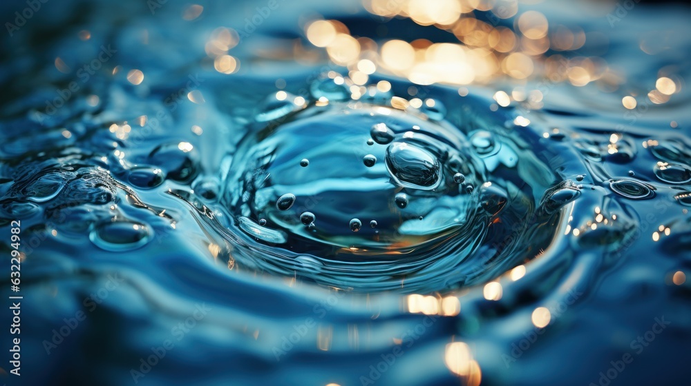 Droplet of water hitting to surface of water, macrophotography