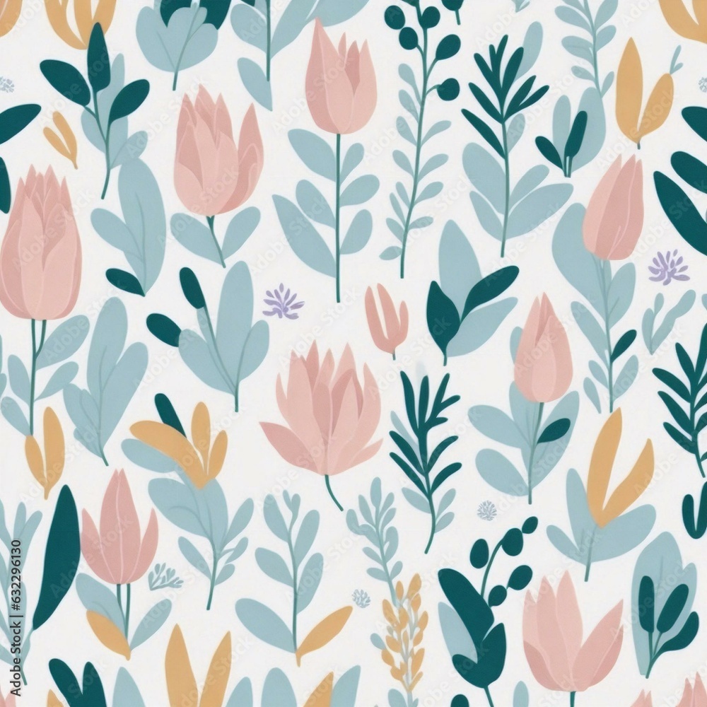 A close-up of a small pastel lilies pattern background with white flowers. AI-Generated.