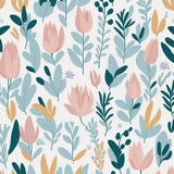 A close-up of a small pastel lilies pattern background with white flowers. AI-Generated.