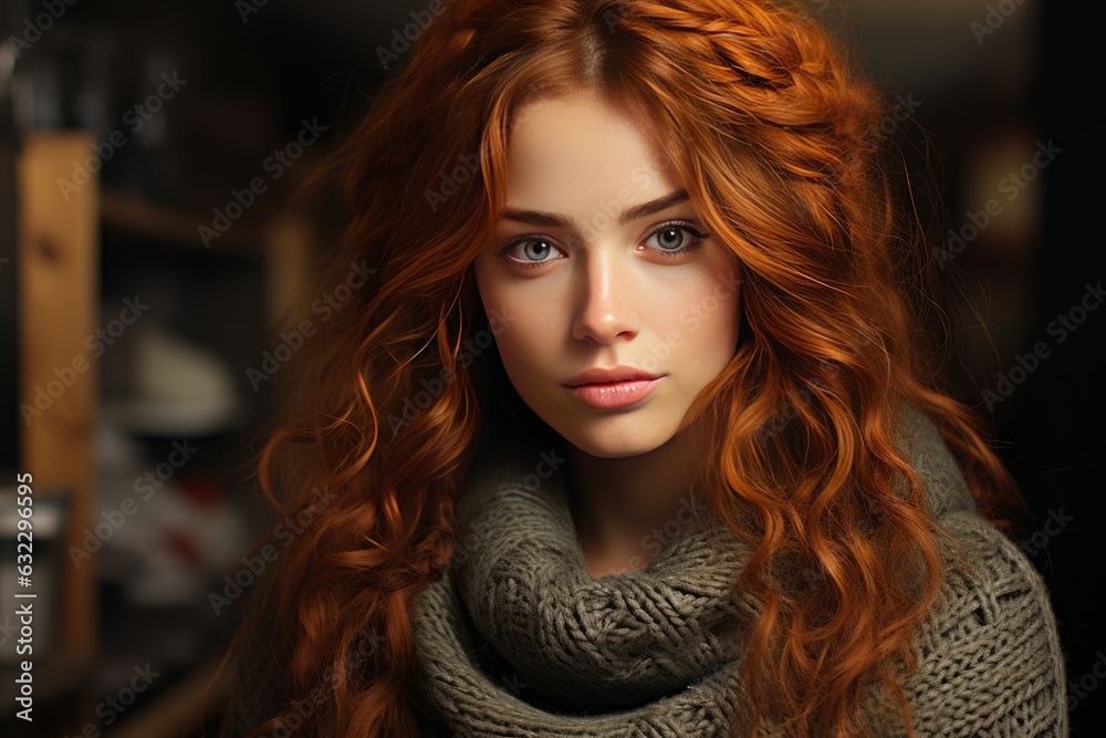 curvy girl with a blanket in autumn in a comfortable cottage curvy girl with a blanket in autumn in a comfortable cottage
